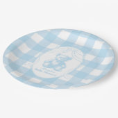 Elegant Gingham French Teddy Bear Baby Shower Pappteller (Schrägansicht)