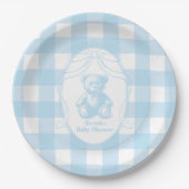 Elegant Gingham French Teddy Bear Baby Shower Pappteller (Vorderseite)