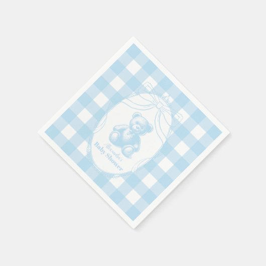 Elegant Gingham French Teddy Bear Baby Shower Serviette (Ecke)