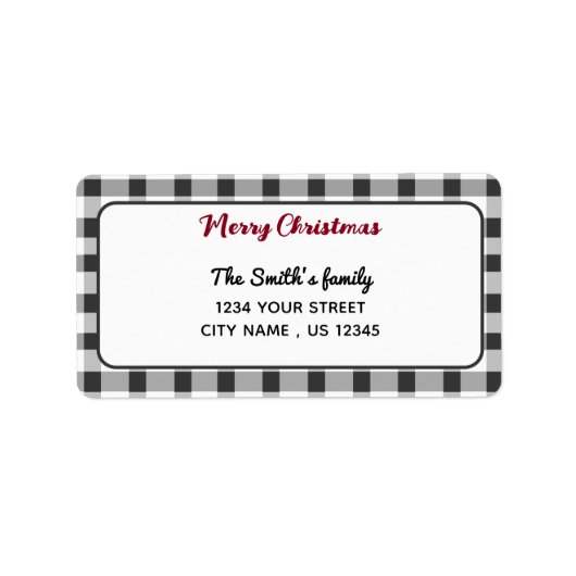 Elegant Gingham | Frohe Weihnachts-Rücksendeadress Adressaufkleber (Vorne)