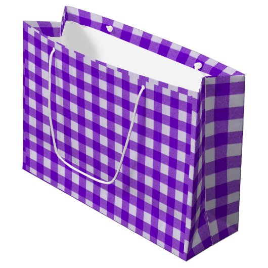 Elegant Gingham Tartan Karierte Lila Geschenktasch Große Geschenktüte (Vorderseite Schrägansicht)