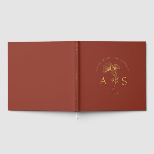 Elegant Ginkgo Blätter Burnt Umber Wedding Foil Gästebuch (Voll)