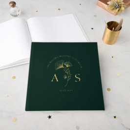 Elegant Ginkgo Blätter Emerald Green Wedding Foil Gästebuch