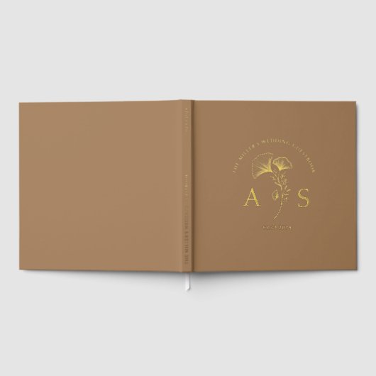 Elegant Ginkgo Blätter Mocha Brown Wedding Foil Gästebuch (Voll)