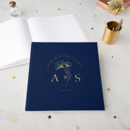 Elegant Ginkgo Blätter Navy Blue Wedding Foil Gästebuch
