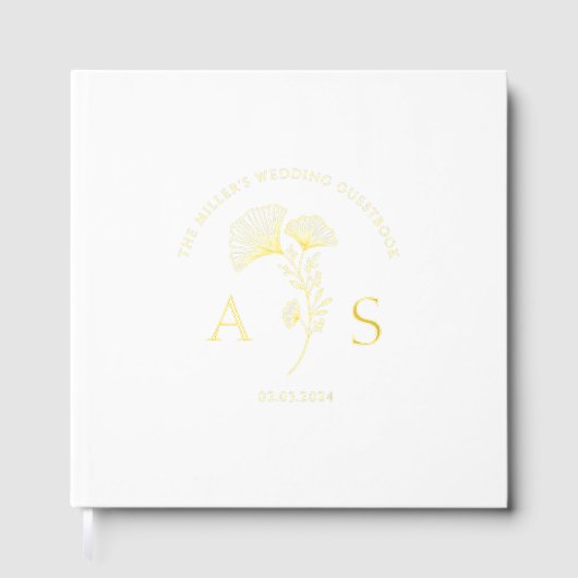 Elegant Ginkgo Blätter White Wedding Foil Gästebuch (Vorderseite)