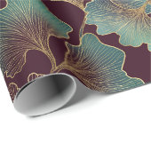 Elegant Ginkgo Leaf in Burgundy and Teal (1) Geschenkpapier (Rolleneckpunkt)