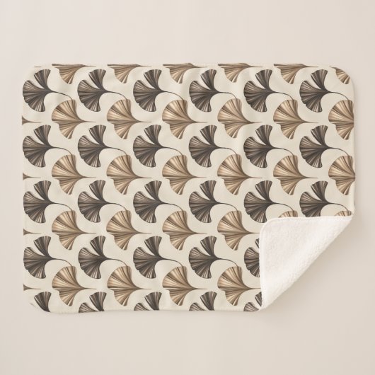 Elegant Ginkgo Leaf Pattern in Neutral Tones Sherpadecke (Vorderseite (Horizontal))