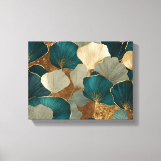 Elegant Ginkgo verlasse Gold und aquamarin Leinwanddruck