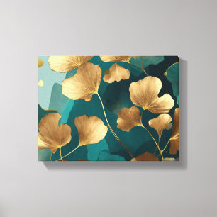Elegant Ginkgo verlasse Gold und aquamarin Leinwanddruck