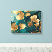 Elegant Ginkgo verlasse Gold und aquamarin Leinwanddruck (Insitu (Holzboden))