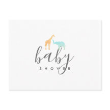 Elegant Giraffe Elephant Baby Shower Einladung