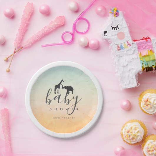 Elegant Giraffe Elephant Baby Shower Pappteller (Party)