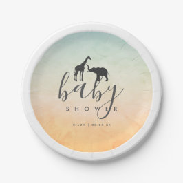 Elegant Giraffe Elephant Baby Shower Pappteller