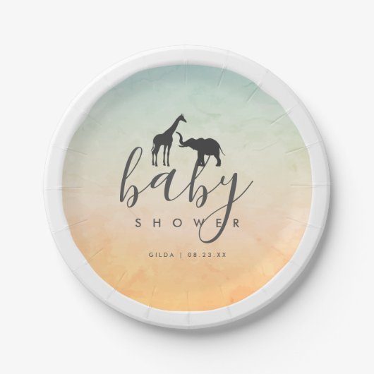 Elegant Giraffe Elephant Baby Shower Pappteller (Vorderseite)