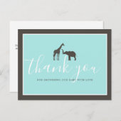 Elegant Giraffe Elephant Baby Shower Vielen Dank Postkarte (Vorne/Hinten)