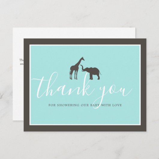 Elegant Giraffe Elephant Baby Shower Vielen Dank Postkarte (Vorne/Hinten)