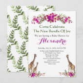 Elegant Giraffe Pink Floral Baby Shower Einladung (Vorne/Hinten)