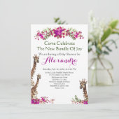 Elegant Giraffe Pink Floral Baby Shower Einladung (Stehend Vorderseite)