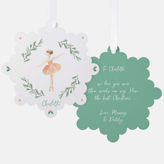 Elegant Girl Ballerina pfirsichgrün niedlich Weihn Ornament Karte (Vorderseite/Rückseite)