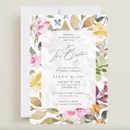 Elegant Girl Calligraphy Floral Frame Taufe Einladung