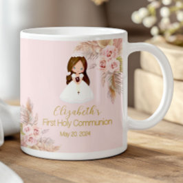 Elegant Girl First Holy Communion Boho Floral Pink Kaffeetasse