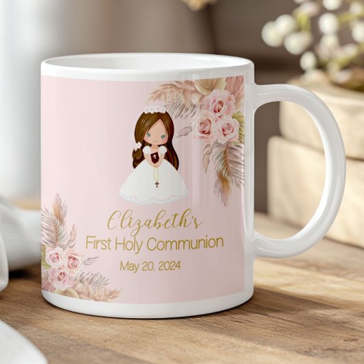 Elegant Girl First Holy Communion Boho Floral Pink Kaffeetasse