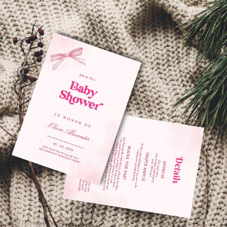 Elegant Girl Pink Bow Baby Shower Einladung