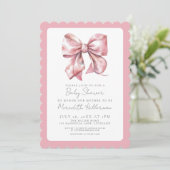 Elegant Girls Pink Bow Baby Shower Einladung (Stehend Vorderseite)