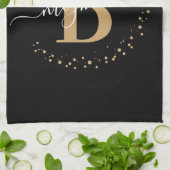 Elegant Girly Black Monogram Name Script Geschirrtuch (Gefaltet)