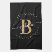 Elegant Girly Black Monogram Name Script Geschirrtuch (Vertikal)