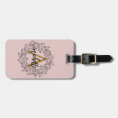 Elegant Girly Blush Pink FloralGold Monogram Name Gepäckanhänger (Vorderseite horizontal)