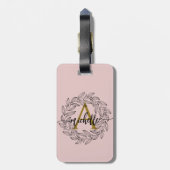 Elegant Girly Blush Pink FloralGold Monogram Name Gepäckanhänger (Rückseite vertikal)