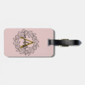 Elegant Girly Blush Pink FloralGold Monogram Name Gepäckanhänger (Rückseite horizontal)