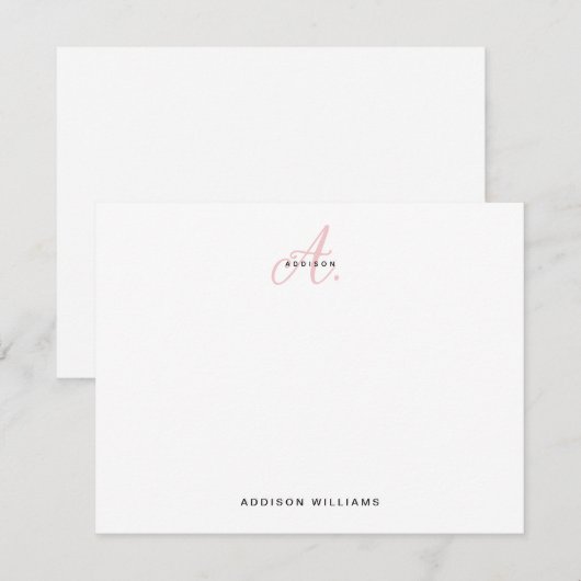 Elegant Girly Blush Pink Script Monogram Mitteilungskarte (Vorne/Hinten)
