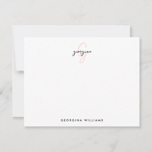 Elegant Girly Blush Pink Script Monogram Mitteilungskarte (Vorderseite)