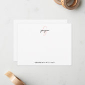 Elegant Girly Blush Pink Script Monogram Mitteilungskarte (Vorderseite/Rückseite Beispiel)