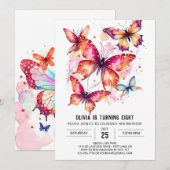 Elegant Girly Butterfly Girl Birthday Einladung (Vorne/Hinten)