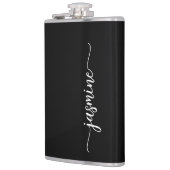 Elegant Girly Calligraphy Black Monogram Name Flachmann (Links)