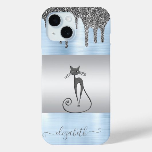 Elegant Girly, Cat Glitzer Tropfens Blue Metallic Case-Mate iPhone Hülle (Rückseite)