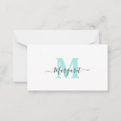 Elegant Girly Chic Aquamarin Monogram Mitteilungskarte (Vorderseite)