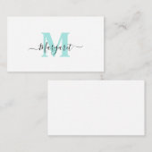 Elegant Girly Chic Aquamarin Monogram Mitteilungskarte (Vorne/Hinten)