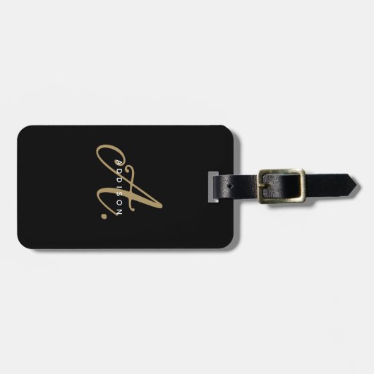 Elegant Girly Chic Black Script Monogram Gepäckanhänger (Vorderseite horizontal)