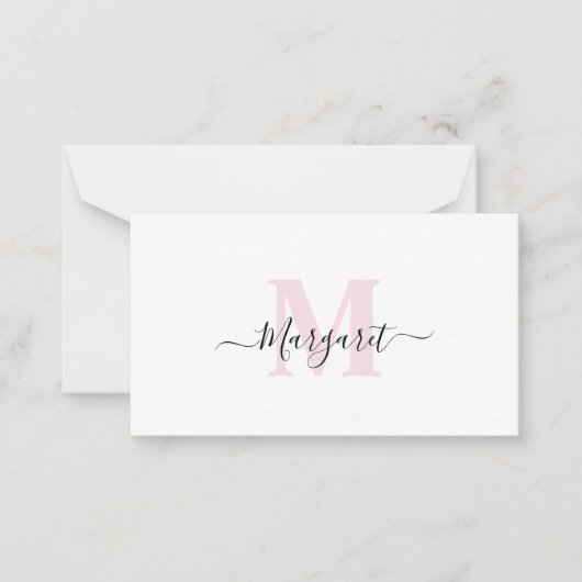 Elegant Girly Chic Blush Pink Monogram Mitteilungskarte (Vorderseite)