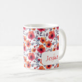 Elegant Girly Chic Stilvolle Moderne Rote Blume Kaffeetasse (VorderseiteRechts)