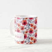 Elegant Girly Chic Stilvolle Moderne Rote Blume Kaffeetasse (Vorderseite Links)
