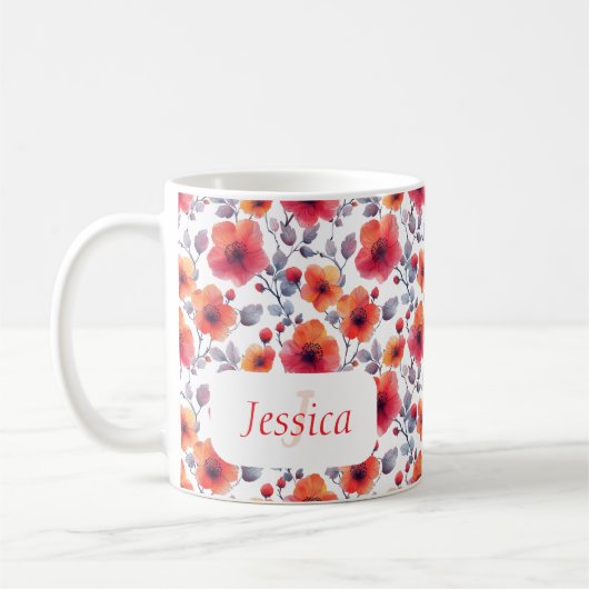 Elegant Girly Chic Stilvolle Moderne Rote Blume Kaffeetasse (Links)