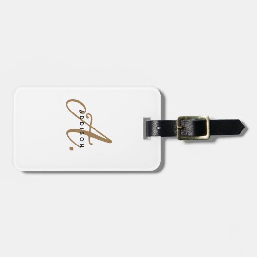 Elegant Girly Chic White Gold Script Monogram Gepäckanhänger (Vorderseite horizontal)