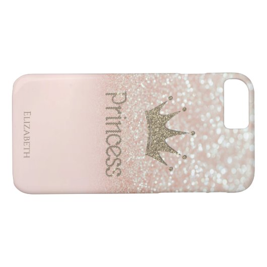 Elegant Girly Crown Princess, Glitzer Bokeh Case-Mate iPhone Hülle (Rückseite (Horizontal))