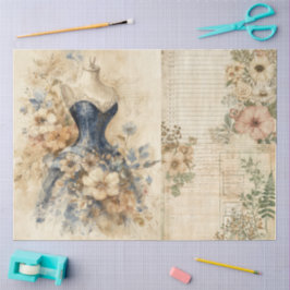 Elegant Girly Ephemera Cottagecore Floral Collage Seidenpapier